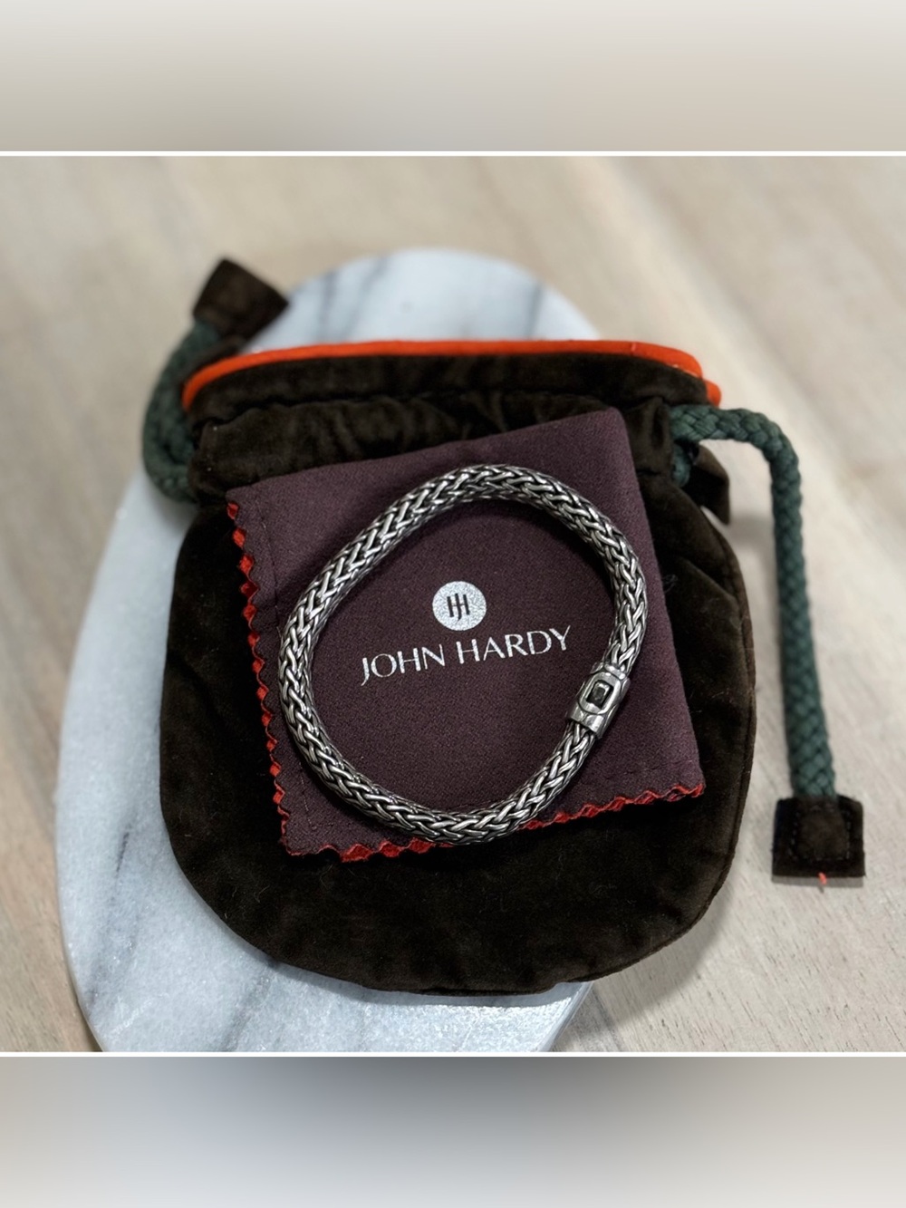 John Hardy Kali Pebble Sterling Silver Weave Chain Push Lock Bracelet 7.75”